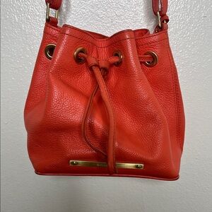 Brahmin Lexie Orange Leather Drawstring Small Bucket Bag BLEMISH